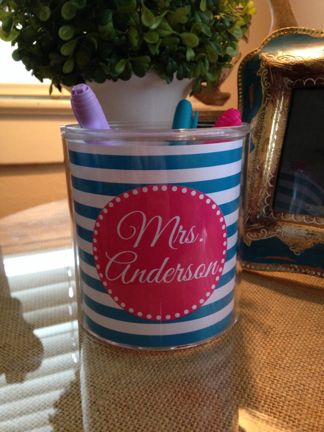 Monogrammed pencil cup Personalized pencil cup pen cup desk Etsy