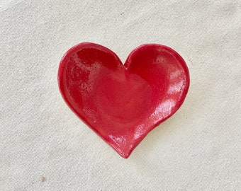 Valentine Heart Ceramic Ring Dish Jewelry holder red pottery gift