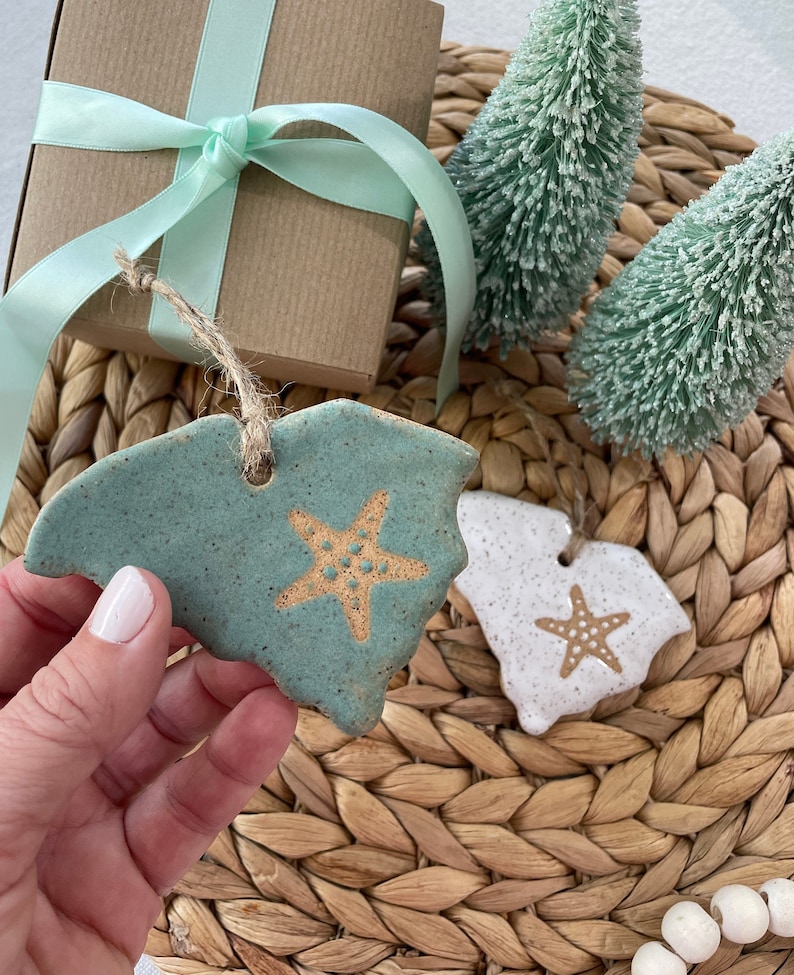 South Carolina State Ornament with Starfish coastal grandmother cottage core Christmas gift3