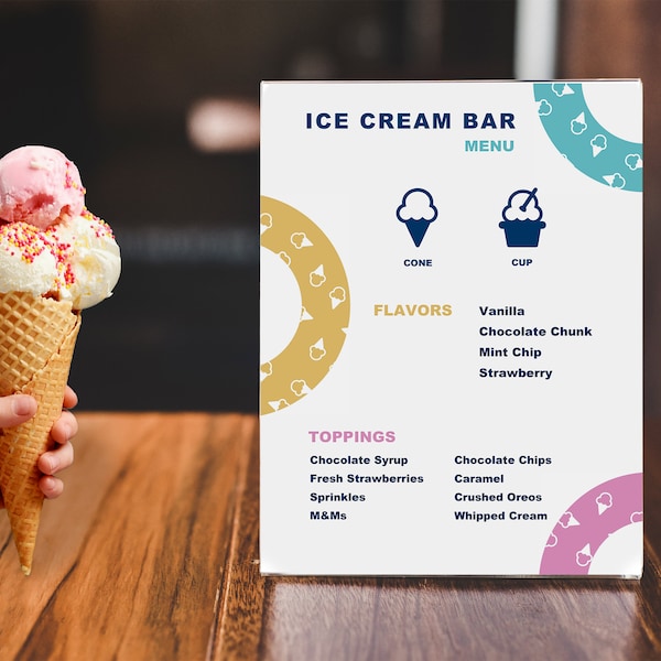 Ice Cream Menu Editable PDF, Ice Cream Event, Ice Cream Social, Ice Cream Birthday Party, Ice Cream Wedding Menu, Ice Cream Block Party