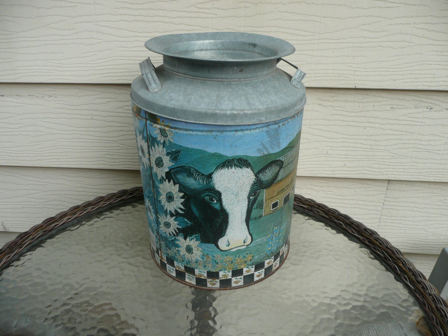 Old Decorated Cow Milk Can Etsy