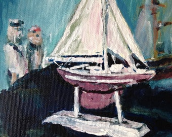 Model Sail Boat, Brooklyn, Original Acrylic Painting, Studio Art, Still Life, New York City, by Victor Soto