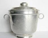 Aluminum ice bucket, mid century modern bar accessory, hammered aluminum barware