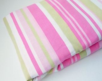 Vintage Texmade Double Fitted Sheet, Pink & Green Striped bed sheet