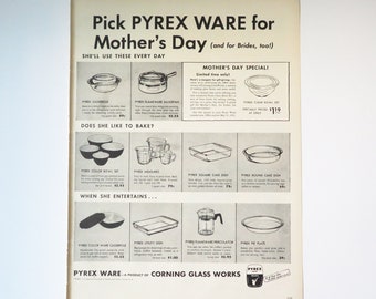 Vintage Pyrex Ware ad 1951, Corning Glass Works ad