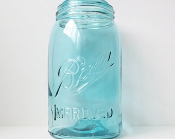 Ball Improved Jar in blue, vintage canning jar