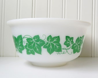 Hazel Atlas Ivy pattern milk glass bowl, MCM kitchenware