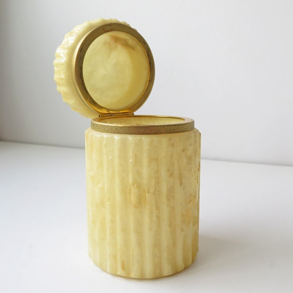 Vintage Alabaster Container with Hinged Lid, Hand Carved round alabaster box, Stone box Made in Italy