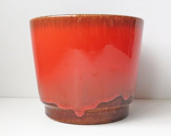 Scheurich planter pot 806-14, orange and brown glazed pot, vintage West German pottery