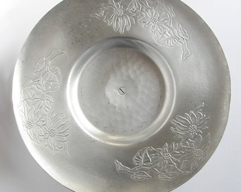 Vintage Aluminum lazy susan with flower design, mid century modern serving tray, footed revolving plate