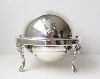 Silver-plated Domed Butter Dish with Lion's Head