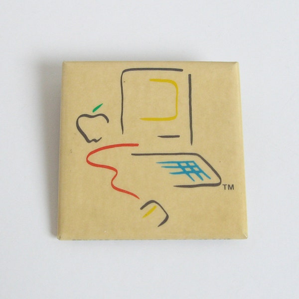 Apple computer pin, vintage Apple Macintosh memorabilia, 1980s Mac collectible,