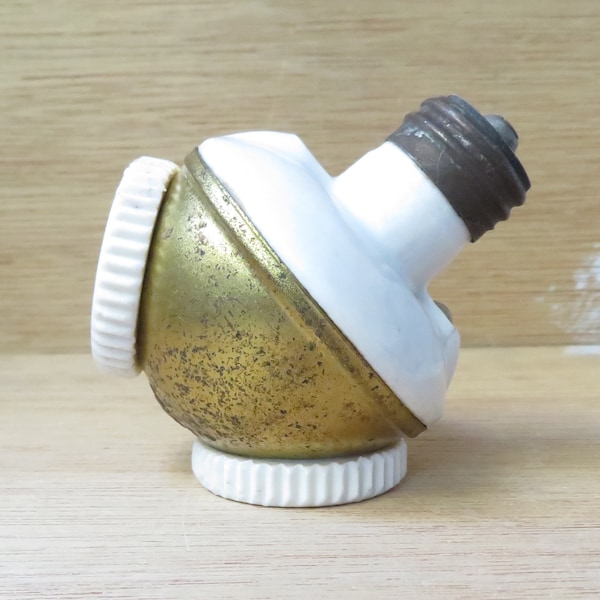 Vintage Brass and porcelain two bulb socket adapter, 1900s lighting accessory