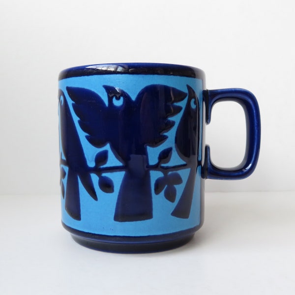 Hornsea bird mug in blue, vintage MCM ceramic mug