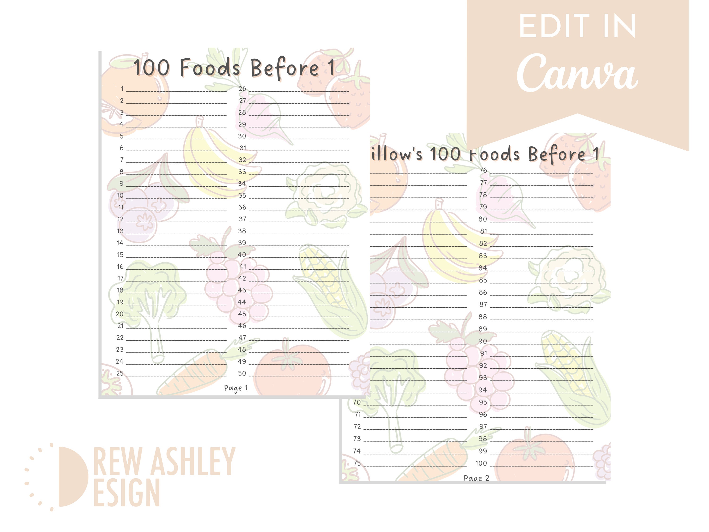 100 Foods Before 1 - Baby Led Weaning Food Chart - Rainbow Fruits and