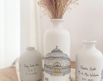 Custom Wedding Venue Vase - Hand Drawn Vase Made To Order - Ceramic Vase With Venue Illustration - Personalised Wedding Gift