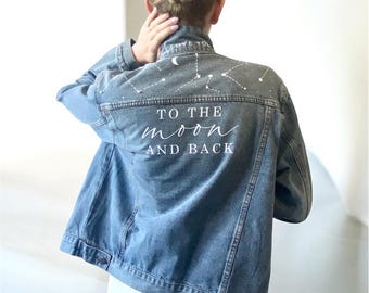 Hand Embellished Bridal Denim Jacket – Personalized Velvet Flock, Pearls