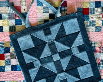 Upcycled Denim  Patchwork Tote—beach bag—reclaimed jeans