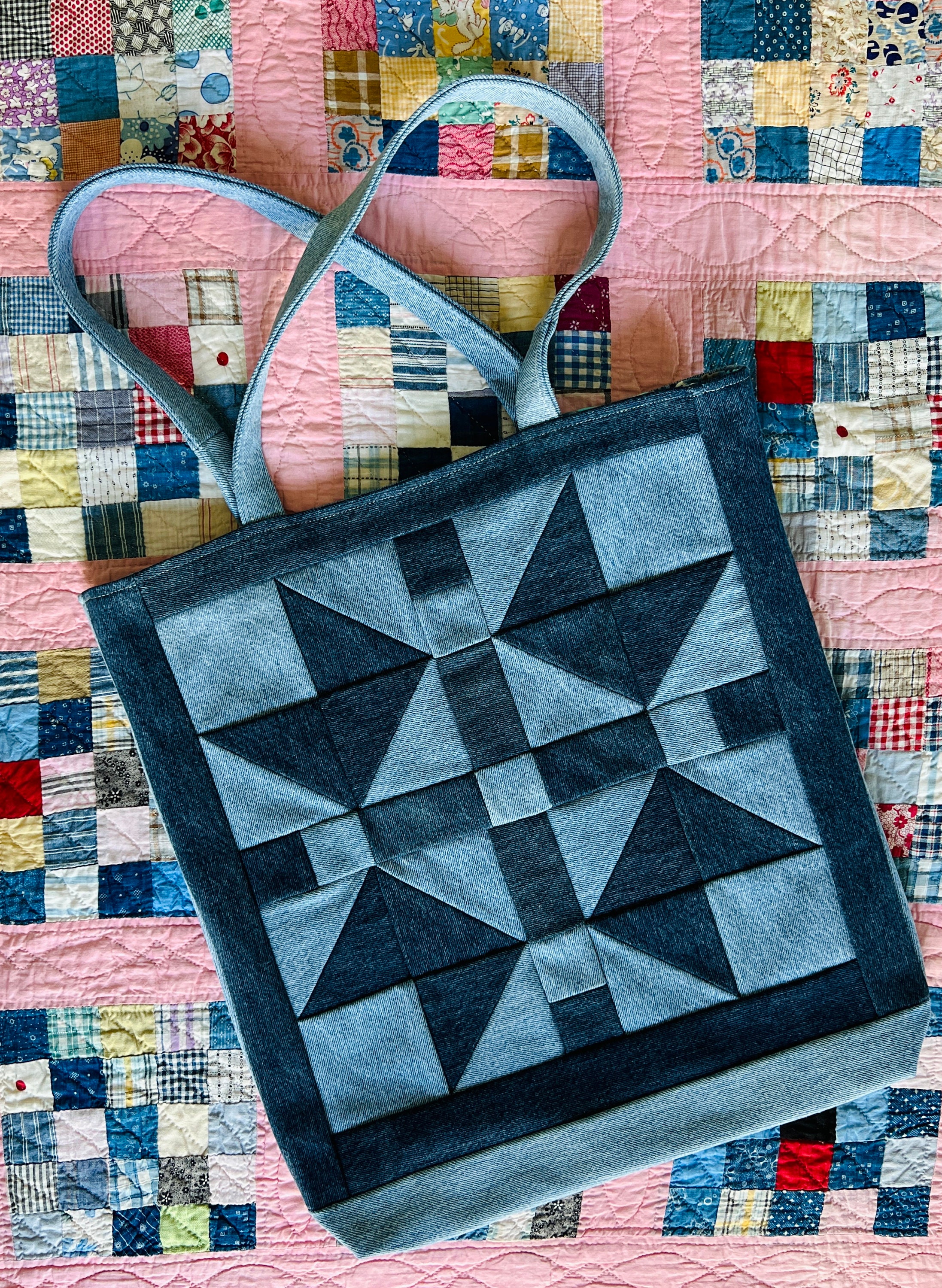 Upcycled Denim  Patchwork Tote—beach bag—reclaimed jeans