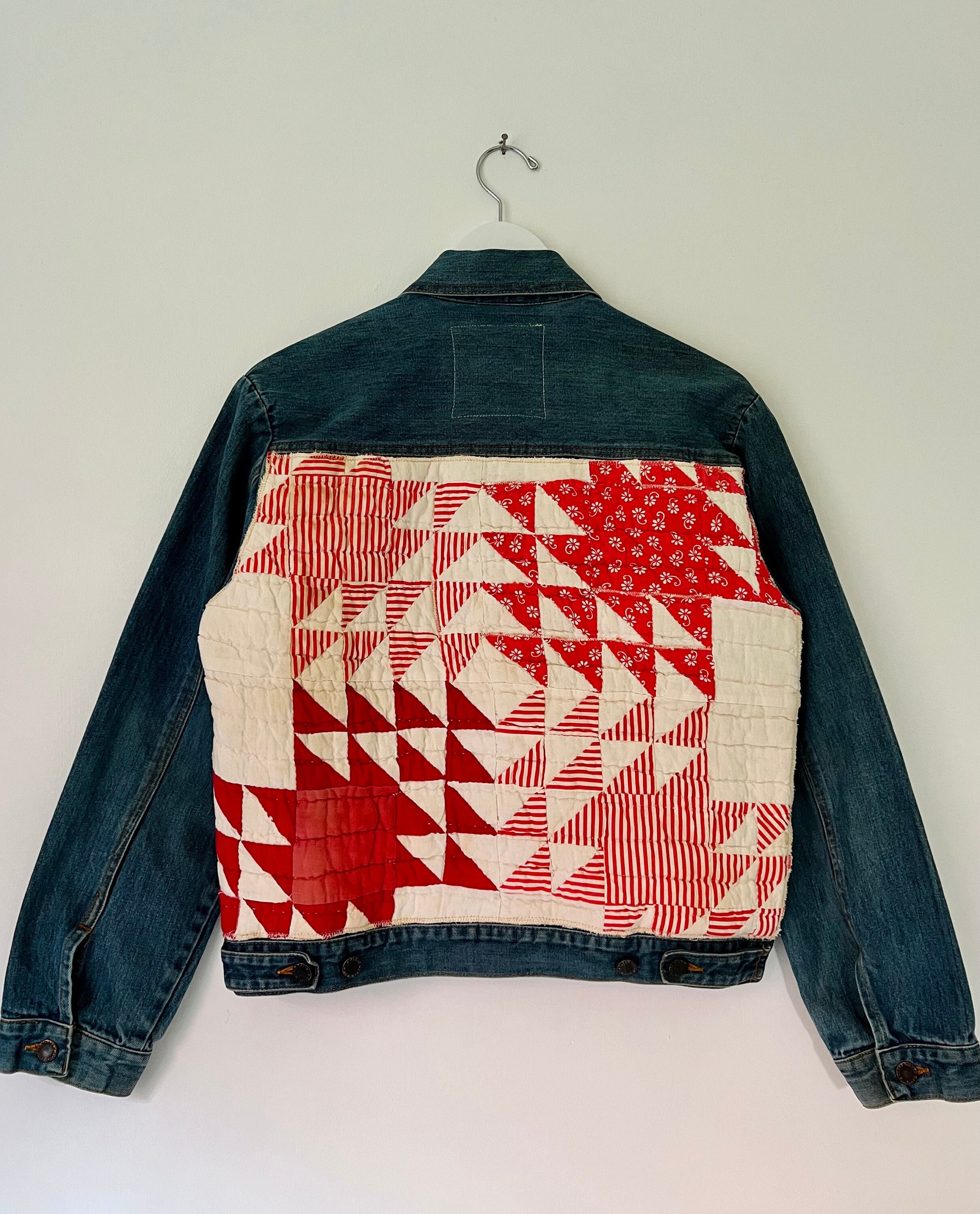 Upcycled Vintage Denim Jacket With Vintage Quilt Block Patches - Etsy