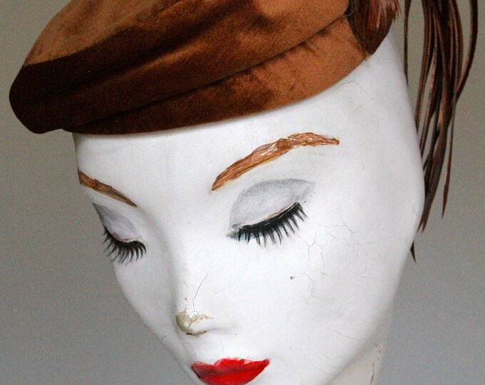 1940s Vintage Burnt Orange Velvet Hat With Feathers 22 Etsy