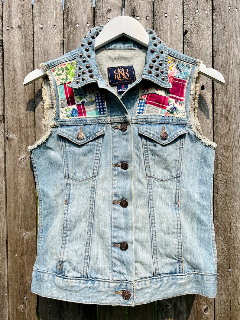 Upcycled Denim Vest With Vintage Quilt Top Patchwork - Etsy
