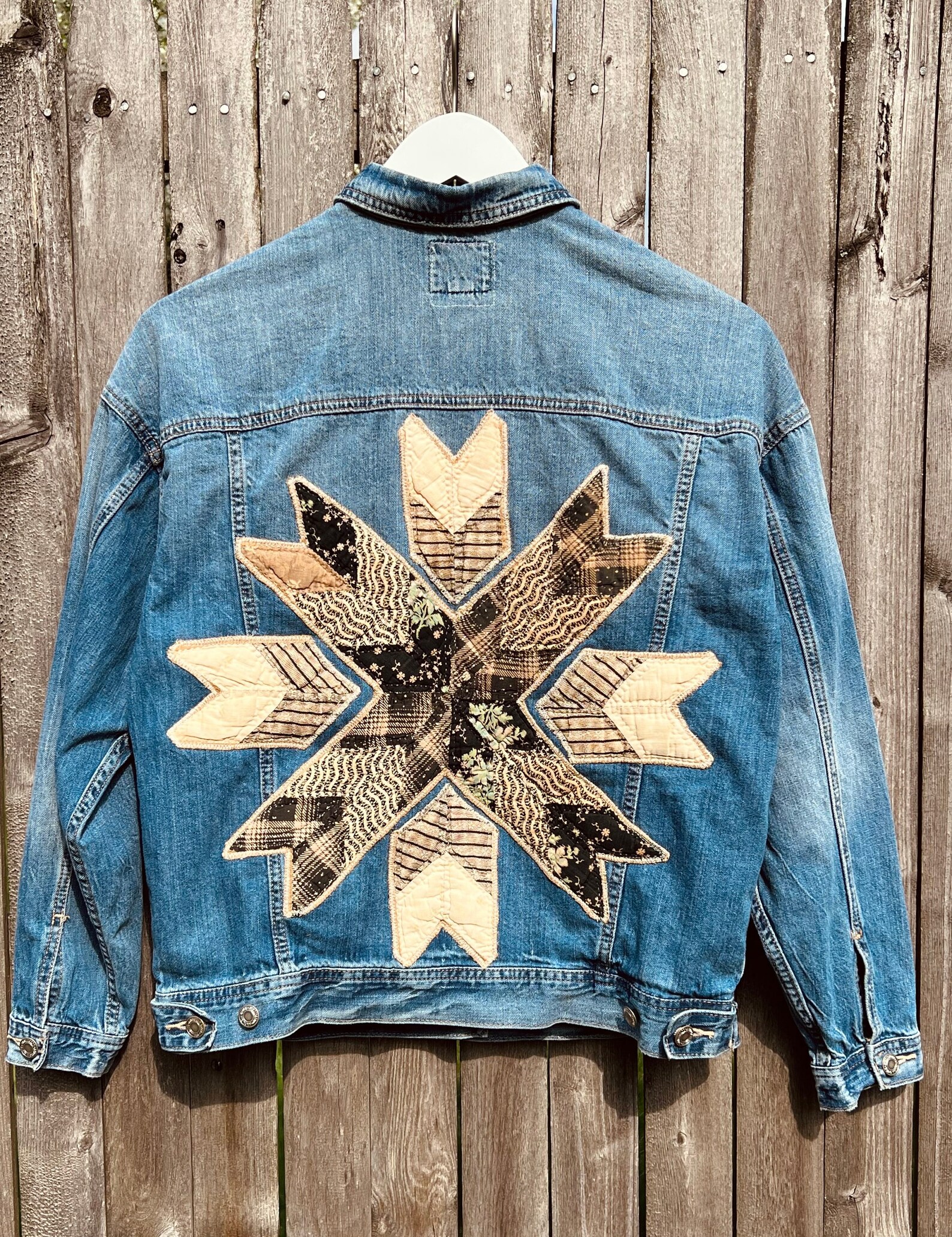 Upcycled Denim Jacket With Vintage Quilt Patch - Etsy