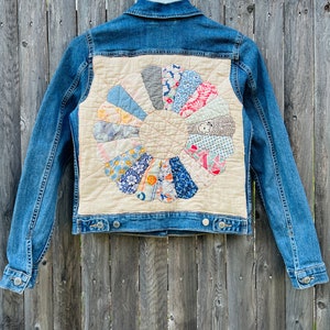 Upcycled Denim Jacket with Vintage Quilt Patches