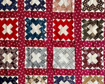 Antique Album Quilt Top—late 1800s—indigo and claret