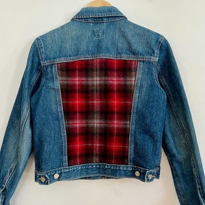 Upcycled Denim Jacket—Pendleton fabric patches