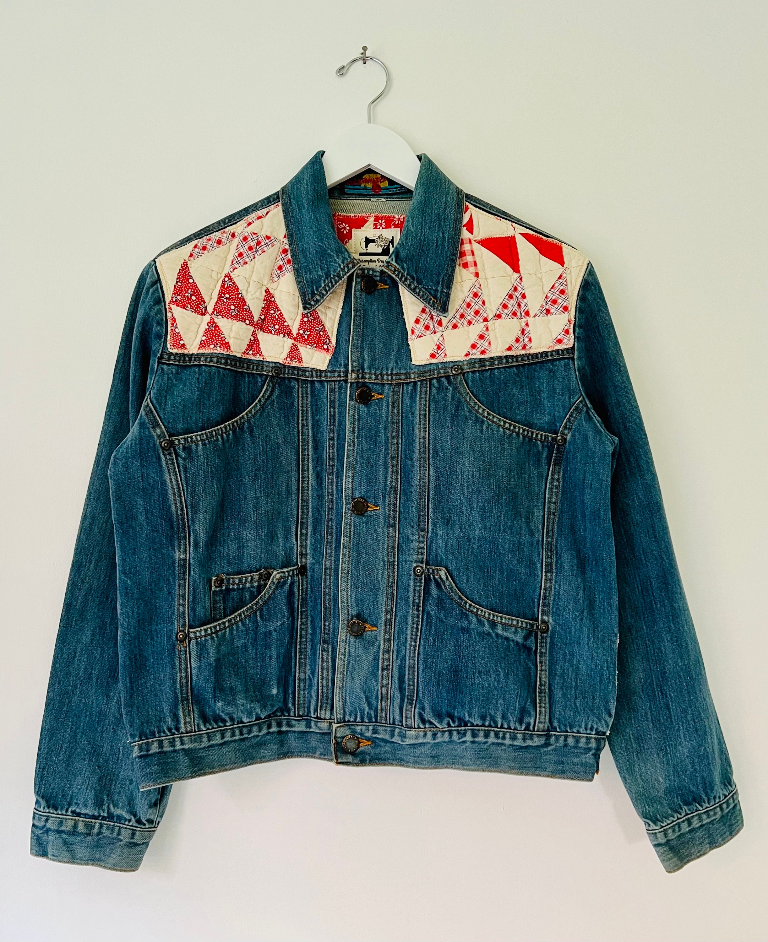 Upcycled Vintage Denim Jacket With Vintage Quilt Block Patches - Etsy
