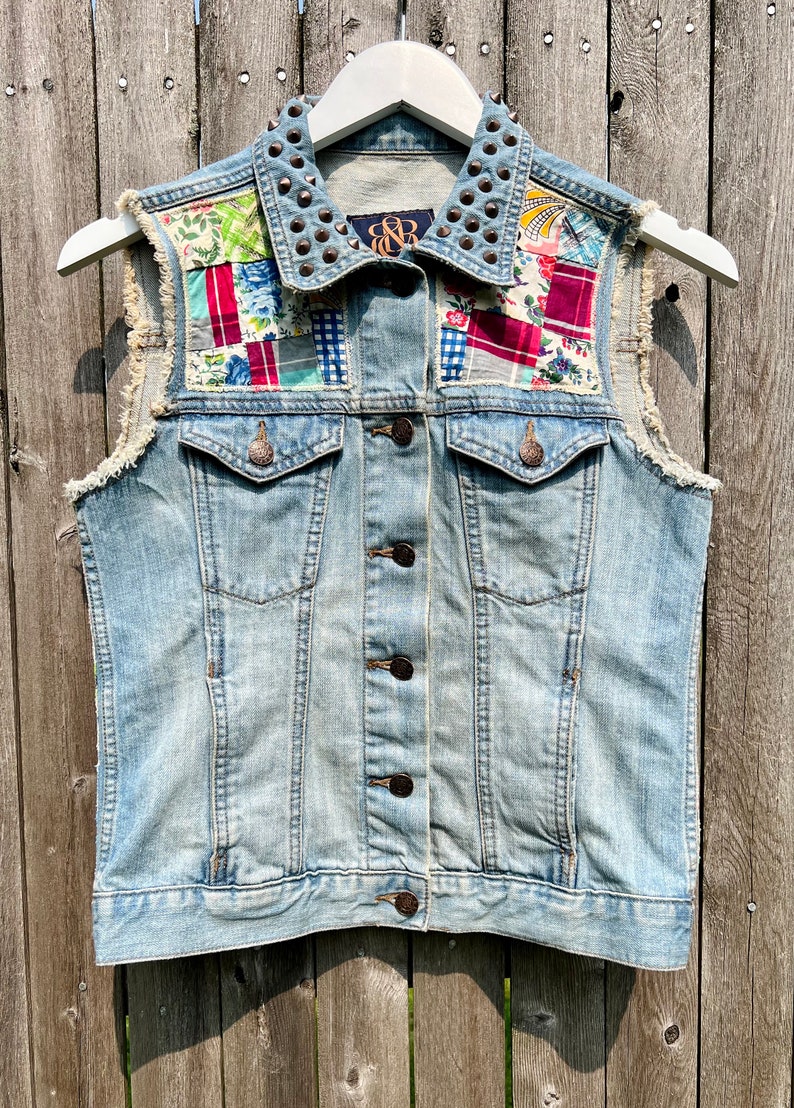 Upcycled Denim Vest With Vintage Quilt Top Patchwork - Etsy