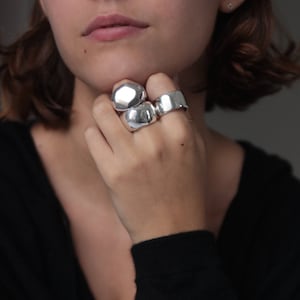Earth Large Silver Statement Ring