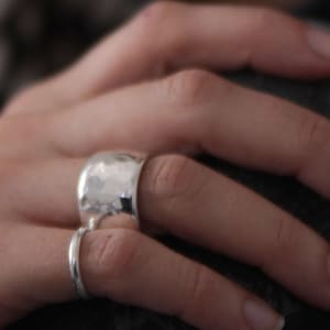 HAMMERED SILVER RING wide band unisex design by jac and hugo Sydney
