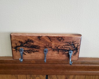 Leash or Key Holder Fractal Wood Art   struck- by- lightning effect