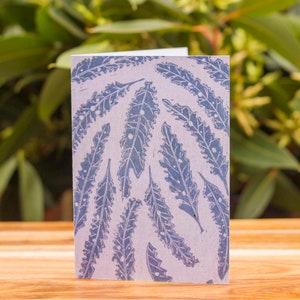 Grußkarte NZ 'Rewarewa' Blatt Handgedruckter zeitgenössischer Kunst Originaldruck