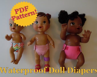 PDF Pattern - Waterproof Doll Diapers, 3 sizes, Baby Alive Diapers, Diapers for Drink and Wet Dolls, Pattern Only, Doll Diaper Pattern