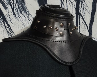 Neck Corset Armor - Black Leather Nickel Fixtures