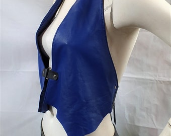 Leather Halter Neck Bustier Vest - Cobalt Blue