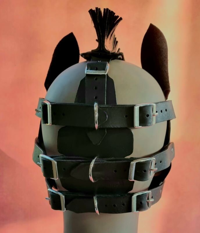 Maschera In Vera Pelle Per Pony Play - Cappuccio Bianco E Nero, Unisex Adulto