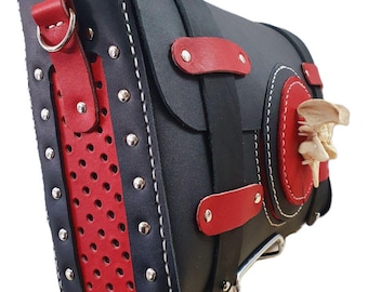 Bone-Adorned Leather Satchel