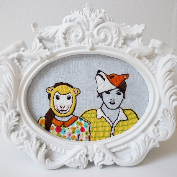 Framed Embroidery 'Alfie and Amelia' Stitch Art