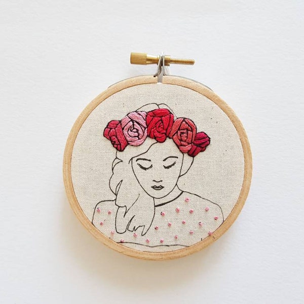 VALENTINES EDIT Floral Crown Embroidery 'Macie' in Blueberry 3 inch Hoop Art