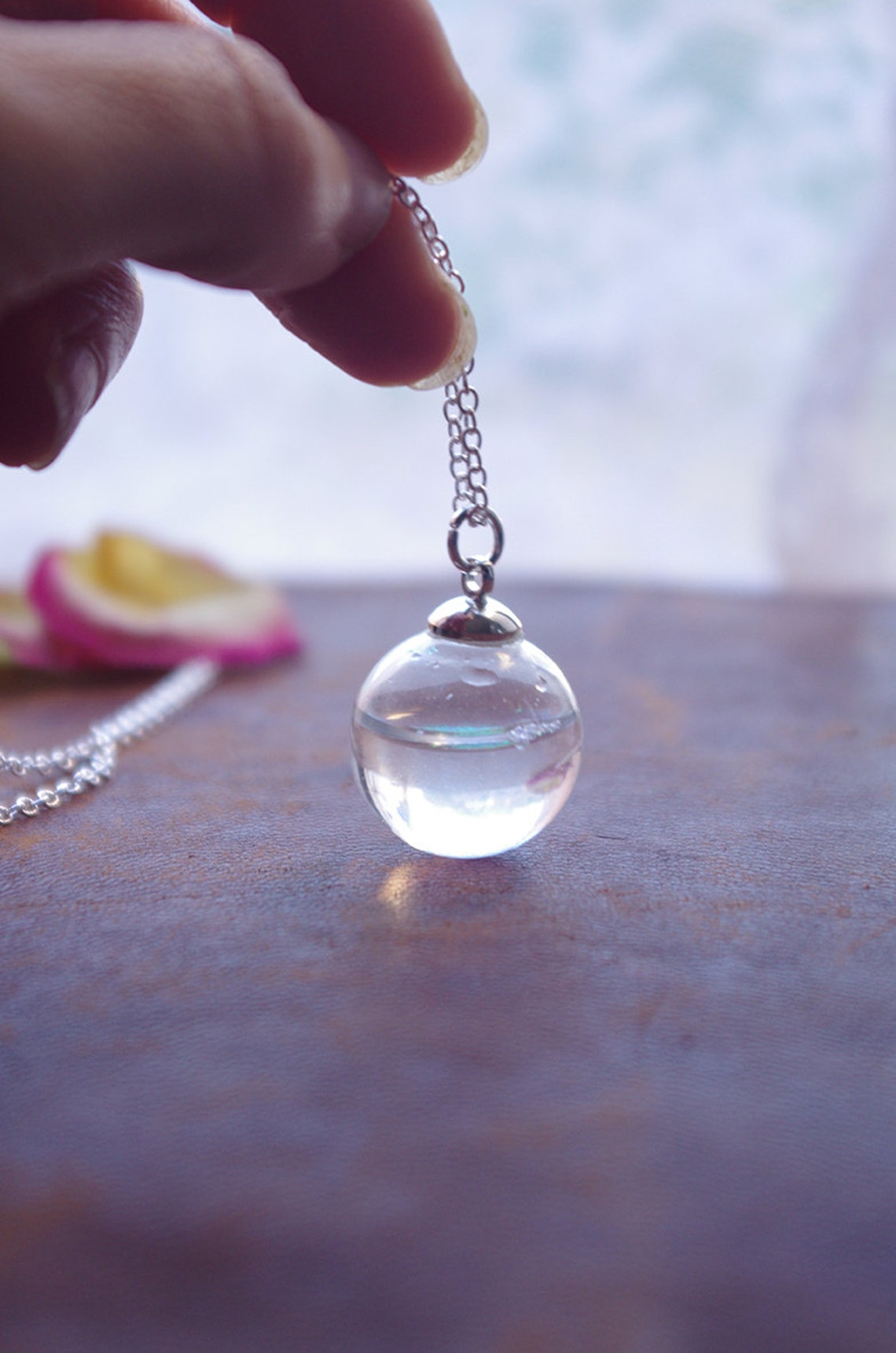 Water Necklace Water Drop Necklace Rain Drop Pendant Sterling Etsy