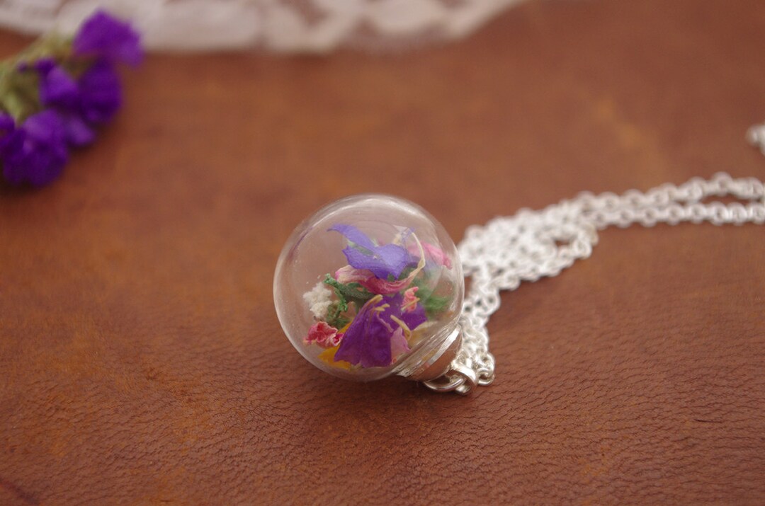 Real Flower Necklace Wildflower Pendant Colorful Flower Etsy