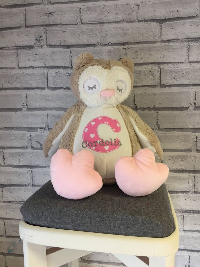 Birthday Announcement Owl Keepsake Newborn baby gift Baby shower gift. Owl Plush Personalised Owl Christening Present