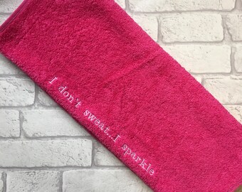 Personalised Gym Towel, Sports towel. Pink and white personalised towel.