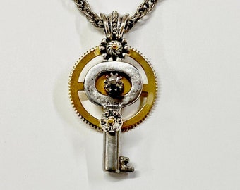 Key to the Flow, One of a Kind, Signed by the Artist, Original Handmade Steel Key Pendant,  Pewter, Brass and Silver with a 25" Steel Chain