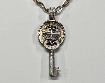 Key of Wisdom, This One of a Kind Pendant A marriage of Steel and Silver with a Steam Punk Edge. 18" Steel Chain