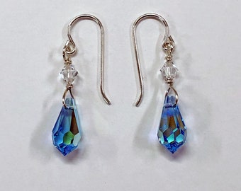 Cut Crystal Aquamarine Teardrop Earrings
